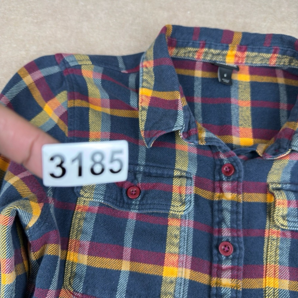 Patagonia Worn Wear S Fjord Flannel Shirt Organic Cotton Navy Gold‎ Burgundy - Picture 13 of 13